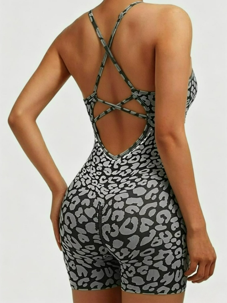 Yoga Overall Fitness - Bodysuit sporty motif macan tutul kasual
